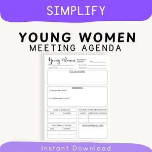 LDS Young Women&#39;s Meeting Outline, Young Womens Class Meeting, Young Women&#39;s Agenda, YW Printable, YW President Helps