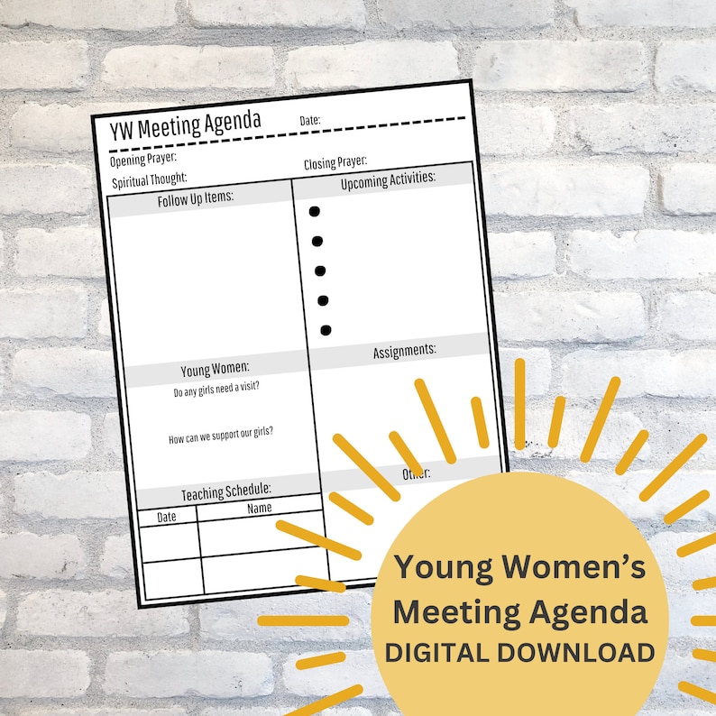 LDS Young Women's Meeting Outline, Young Womens Class Meeting, Young Women's Agenda, YW ...