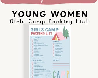 2026 Girls Camp Packing List, Girls Camp Checklist, LDS Girls Camp Printable, Young Women Girls Camp List, Young Women Camp