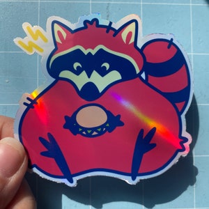 Adesivo de guaxinim | vinil fosco ou adesivo holográfico de animal de lixo | adesivos weirdcore | adesivo de guaxinim engraçado e fofo de 3"