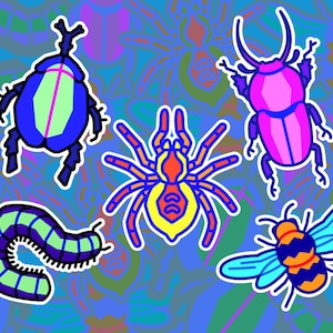 Cute Creepy Holographic Bug vinyl stickers | weirdcore cute creepy crawlers | colorful bug vinyl stickers