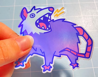 Sticker Possum | Sticker mat ou holographique en vinyle pour animaux de compagnie | autocollants bizarres| Adorable sticker rigolo pour opossum 3 pouces