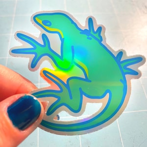 Green Lizard Sticker: Holographic Waterproof Decal