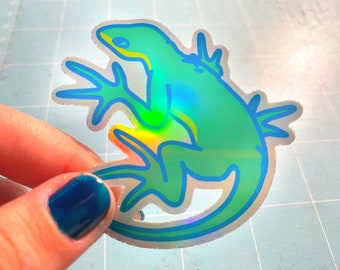 Green Lizard Sticker: Holographic Waterproof Decal