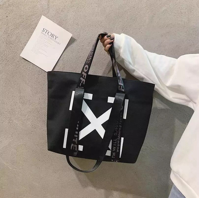 black off white tote bag
