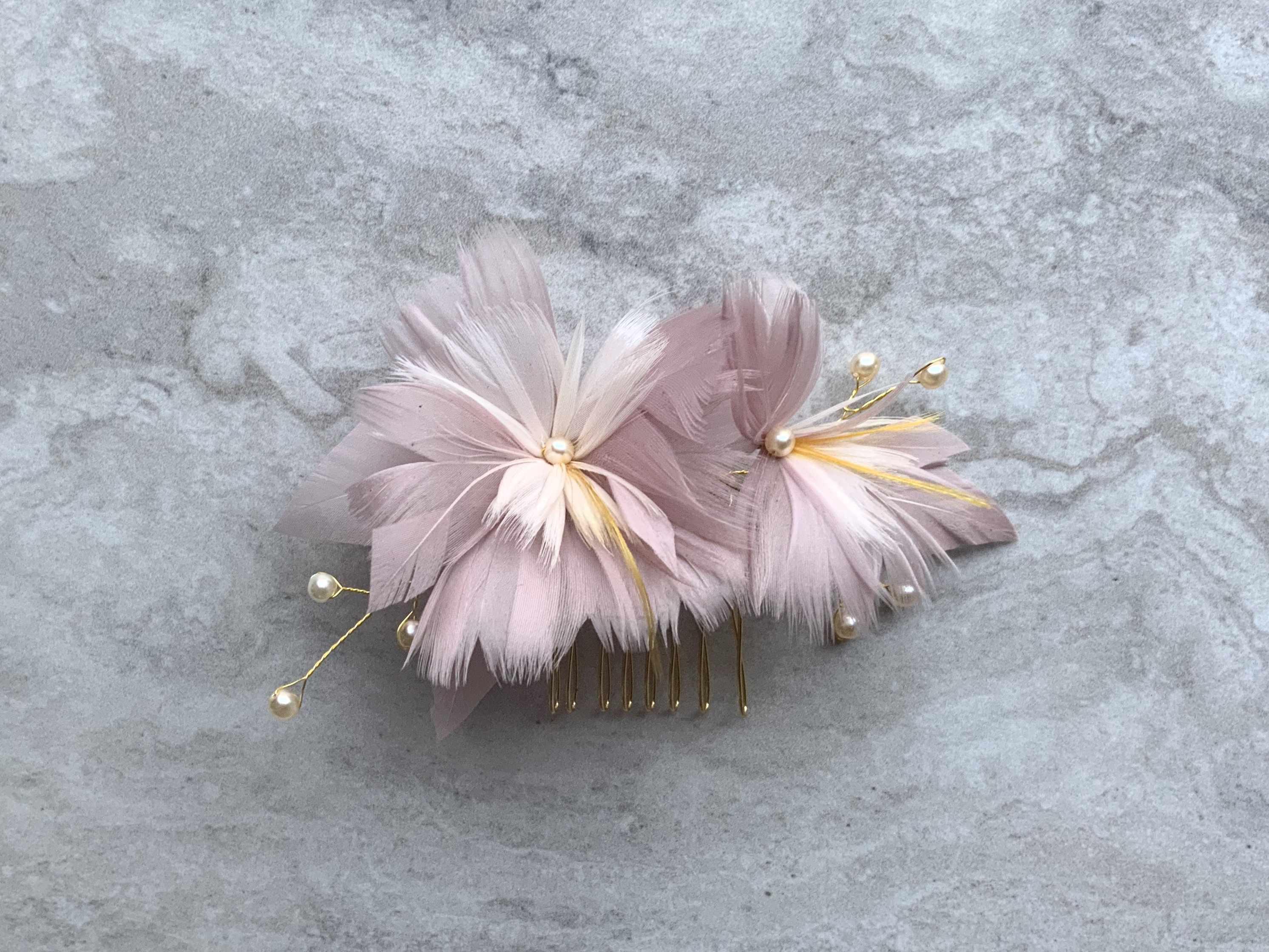 Flower Feather Hair Comb Flower Hair Comb Feather Hair Comb Etsy