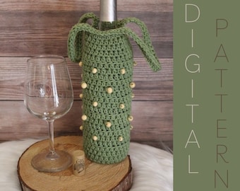 Patrón digital de crochet para bolsa de vino Juniper: bolso, funda, portabotellas
