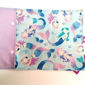"Blue and Lilac Mermaids" fabric placemat with utensil pocket