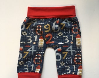 Ready to go - Adaptable Children's pants, cotton and lycra jersey, Comfortable, ''Numbers'' pattern (Size 0 - 6 months)