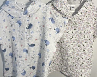 Chiffon hooded poncho or beach tunic, 12 to 24 months