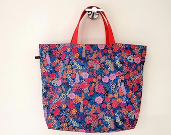 tote bag in cotton printed liberty yellow and blue flowers vintage style French fabric bag