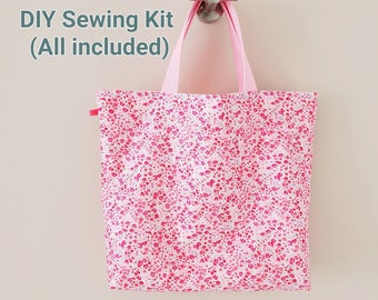 Beginner's Sewing Kit / Easy Sewing Liberty Tote bag kit / Fabric, Handel & Instructions  INCLUDED / Size 13"x 10"x 3"