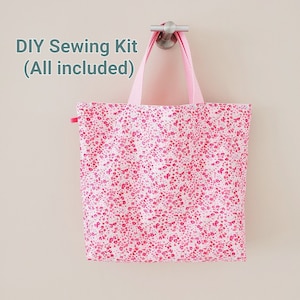 Beginner's Sewing Kit / Easy Sewing Liberty Tote bag kit / Fabric, Handel & Instructions  INCLUDED / Size 13"x 10"x 3"