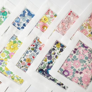24 Betsy Liberty Cocktail Napkins, &quot;24 different prints Betsy&quot; Linen Cloth Napkin Coasters - Exclusive  Liberty of London Tana Lawn