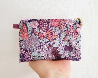 Taille L / Trousse à maquillage Liberty / Trousse de maquillage en tissu / Trousse à fleurs / Mini pochette zippée / Jolie pochette imprimée