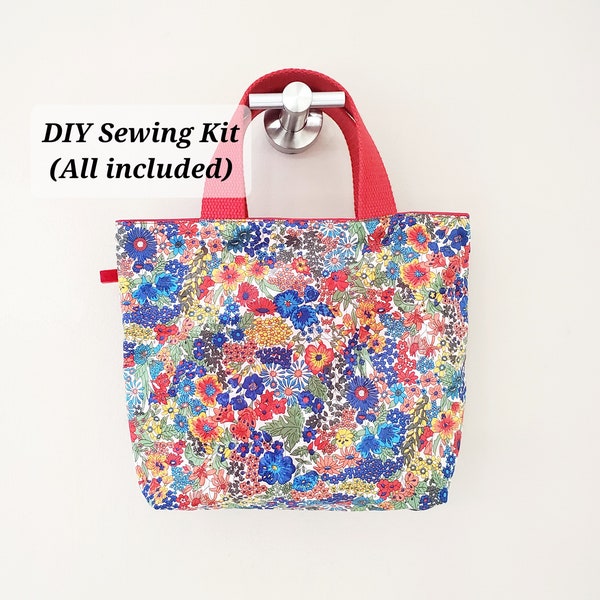 Beginner's Sewing Kit / Easy Sewing Liberty Tote bag kit / Fabric, Handel & Instructions  INCLUDED / Size 13"x 10"x 3"