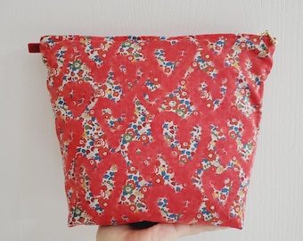 XXL Liberty cosmetic pouch / makeup fabric pouch / flower print bag / Gold zipper pouch / Exclusive print