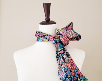 Liberty London Silk Scarf: Floral Skinny Neck Tie, Handmade