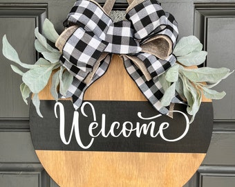 Welcome door sign-door wreath-front door sign-wooden welcome sign
