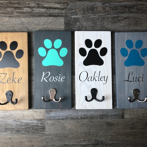 Custom Wood Mosaic Leash Holder Personalized Dog Bone Leash Etsy