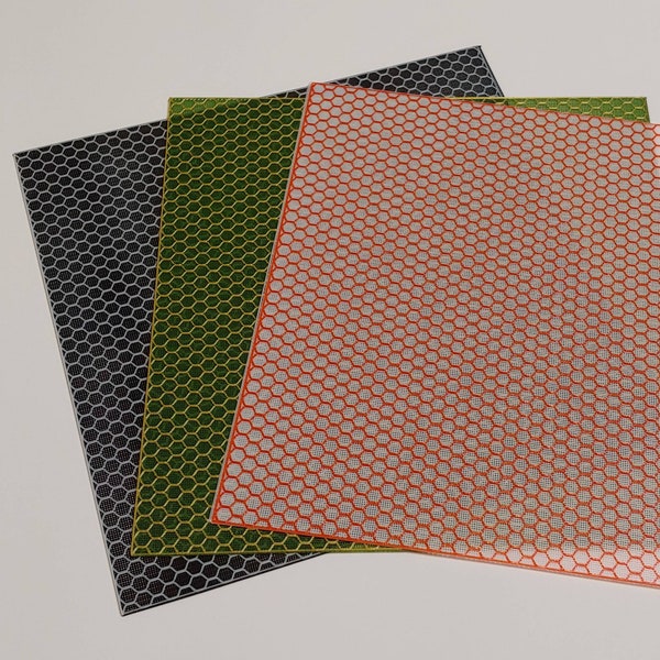 Mesh with Hexagonal overlay, 3 sheets, 20cm x 20cm (with custom color combinations)