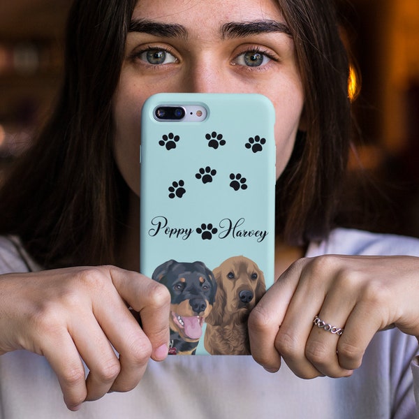 Aangepaste gepersonaliseerde huisdier portret telefoonhoesje voor iPhone en Samsung | Portret van huisdier en eigenaar | Kerstcadeaus voor mannen (elke kleur)