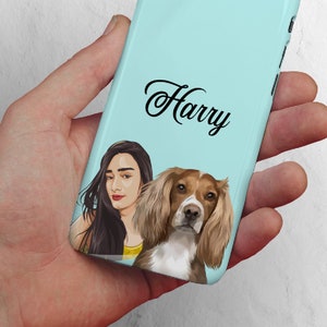 Custom Personalised Pet Portrait Phone Case For iPhone And Samsung Pet And Owner Portrait Christmas Gifts For Men Any Colour image 3