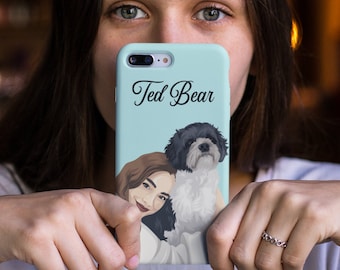 Spersonalizowany spersonalizowany portret zwierzaka etui na telefon iPhone i Samsung | Portret zwierzaka i właściciela (dowolny kolor)