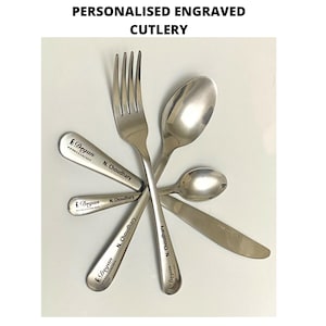 Personalised Cutlery Set For Kids & Adults - Engraved Cutlery Set - Engraved Fork Spoon Knife - Unique Birthday Wedding Gift - Set Of 4
