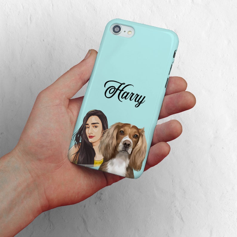 Custom Personalised Pet Portrait Phone Case For iPhone And Samsung Pet And Owner Portrait Christmas Gifts For Men Any Colour image 3