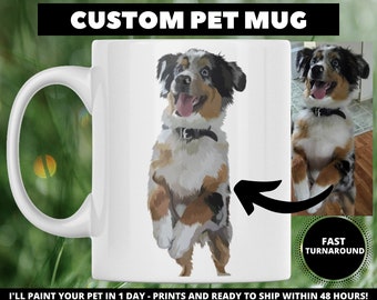 Taza de café de cerámica personalizada con retrato de mascota (impresión a doble cara)
