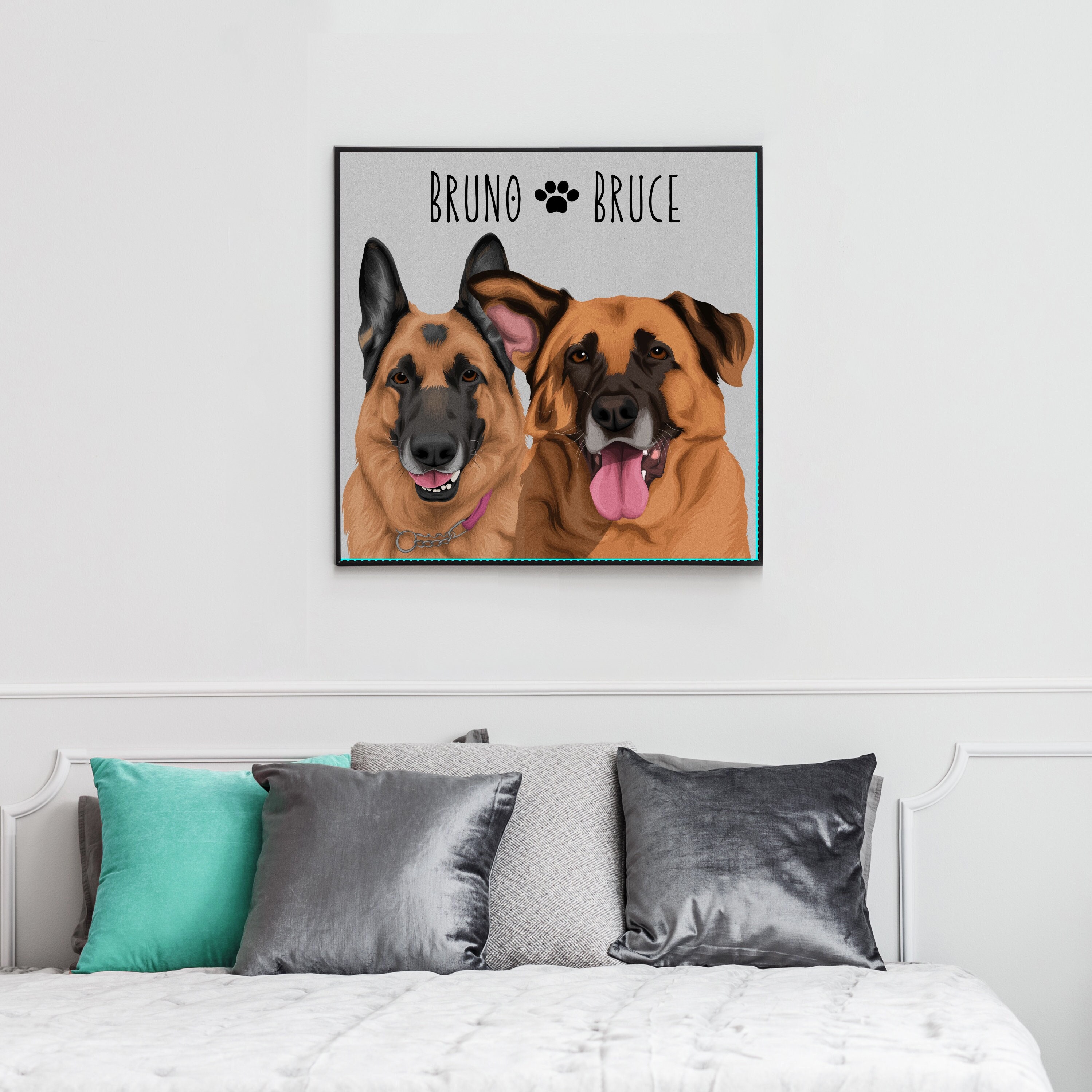 Personalised Custom Dog Cat Poster - Pet Portrait Print - 2 Pets (any ...