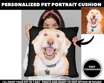 2 Pets Personalized Pet Portrait Cushion Custom Pillow (Any Colour)