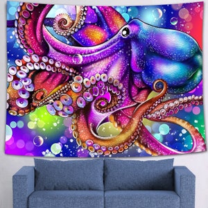Octopus Tapestry Wall Hanging Colorful Octopus Art Tapestries for Living Room Bedroom Dorm Decor