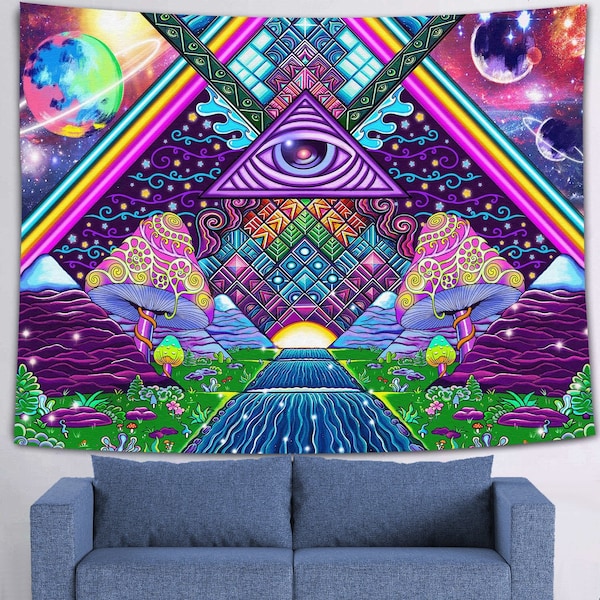 Psychedelic Wall Tapestry Psychedelic Art Tapestry Trippy Mushroom Hippie Art Tapestries for Living Room Bedroom Dorm Decor