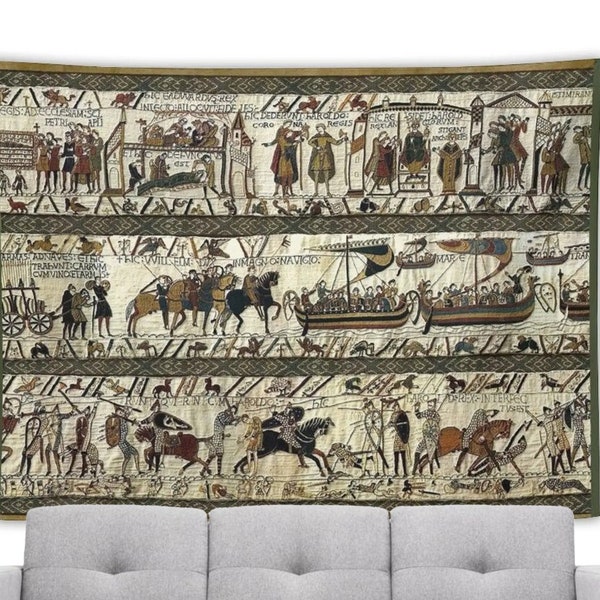 Medieval Military Wall Tapestry Historical Wall Hanging  Battle Of Hastings Bayeux Tapestry Reproduction, Printed Tapestries