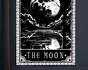 Tarot Tapisserie Wandbehang Der Mond Tarot Karte Wandbehang Astrologie Weissagung Flagge Wandteppiche Ästhetische Wohnzimmer Schlafzimmer Wohnheim Dekor