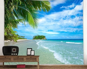 Beach Tapestry Seaside Palm Tree Wall Tapestry Ocean Nature Landscape Wall Hanging Tropical Wall Decor for Bedroom Living Room Dorm