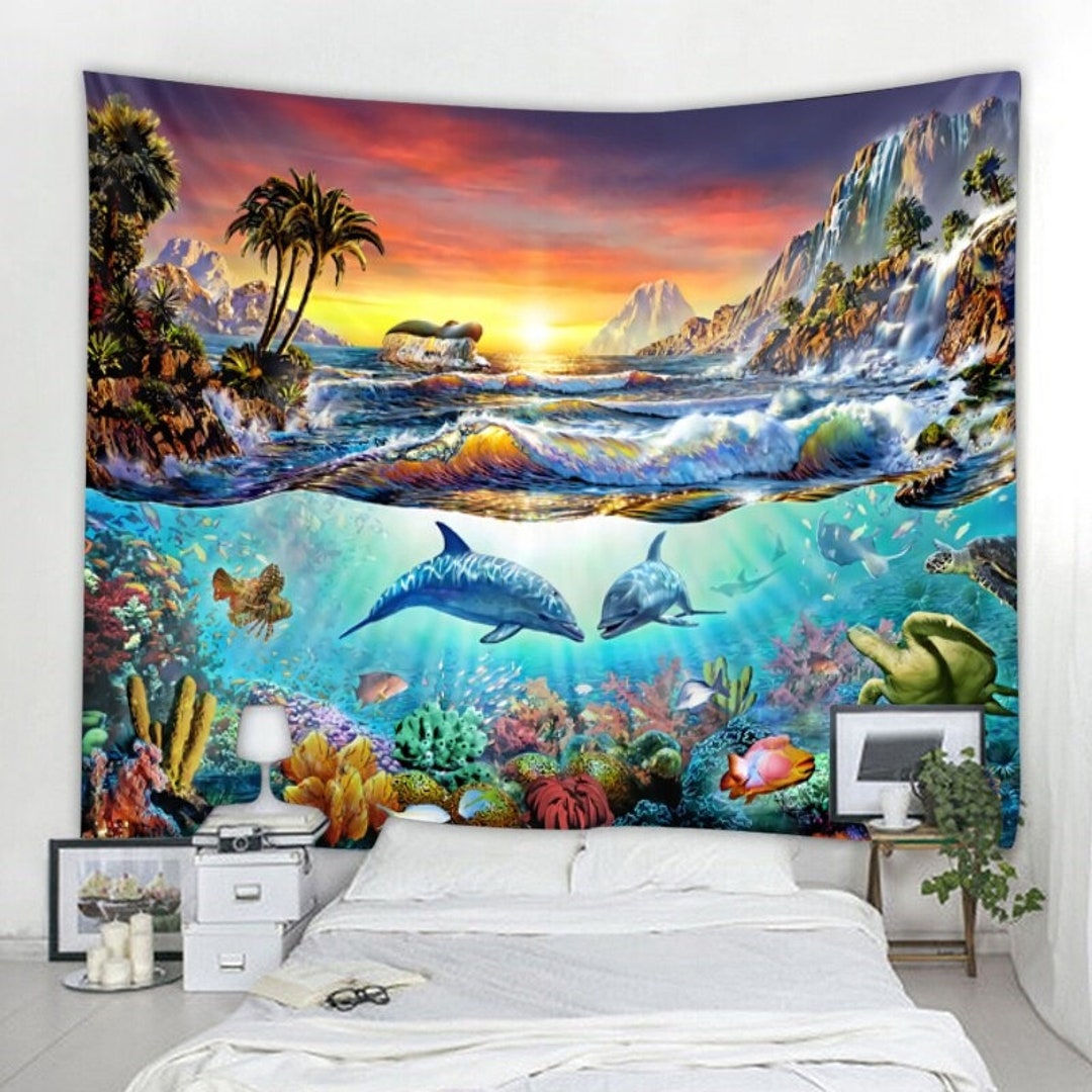 Cute Dolphin Tapestry Dolphins Wall Hanging Underwater World Tapestries