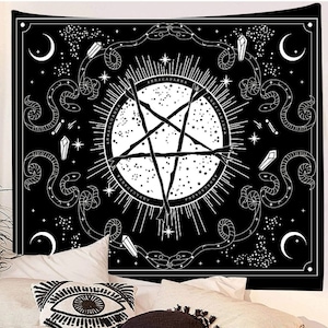 Emvency Pentagram Tapestry Occult Wall Hanging Satan Baphomet Reversed Pentagram Satanic Sign Gothic Style Symbol Circle Devil