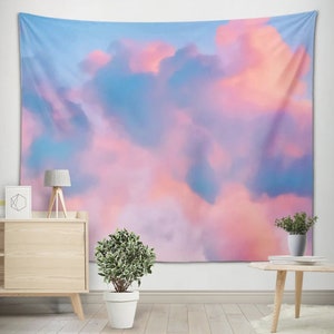 Beautiful Cloud Tapestry Wall Hanging - Aesthetic Pink and Blue Sky Art Tapestries for Home Decor - Dreamy Pastel Wall Decoration