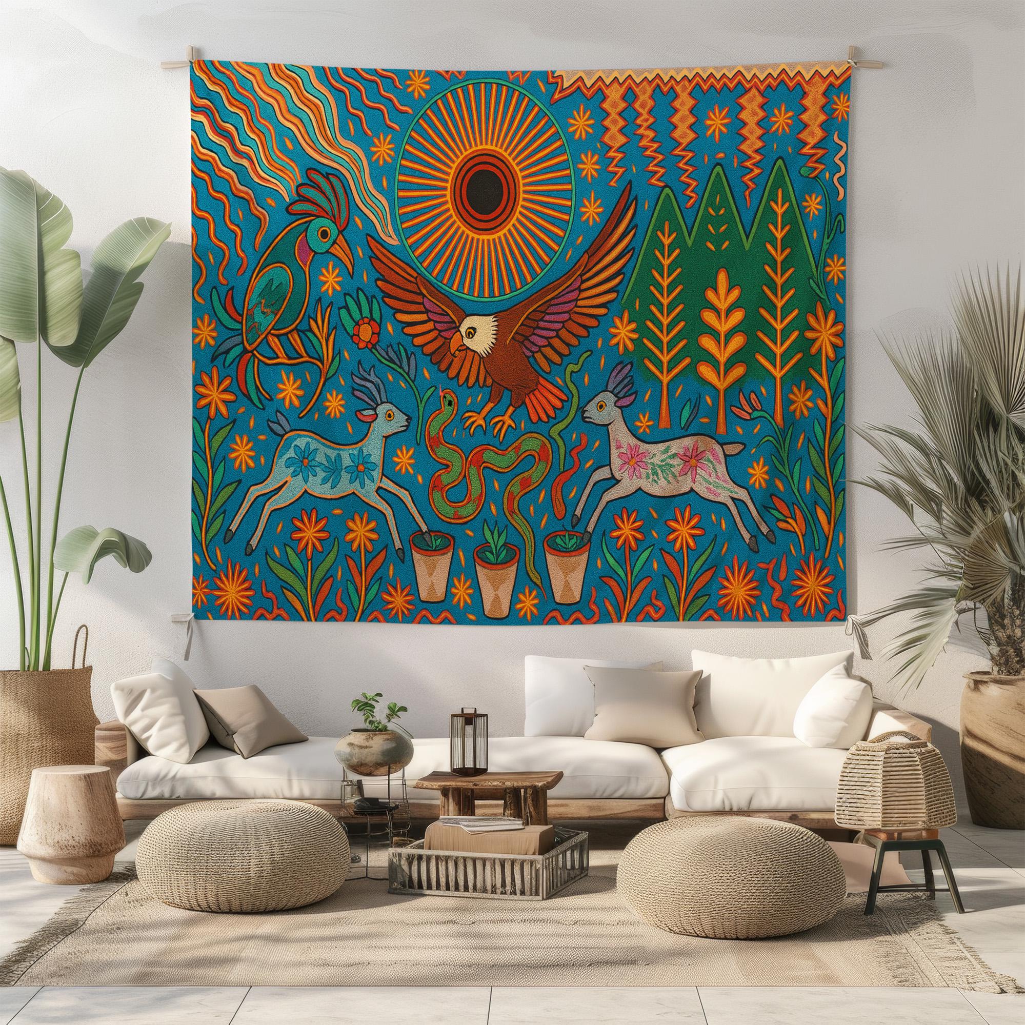 Vibrant Mexican Folk Art Tapestry Wall Hanging – Colorful Boho Decor ...