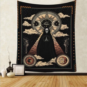 Skull Tapestry Death Wall Tapestry Tarot Style Wall Hanging Sun Moon Astrology Wall Hanging Art Tapestries for Wall Decor