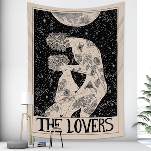 Die Liebhaber Tarot Tapisserie Tarot Karte Mittelalterliches Europa Wahrsagung Wandbehang Mysteriöse Wandteppiche für Raumdekor