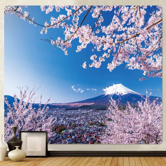 Cherry Blossom Mount Fuji Tapestry Japanese Landscape Wall Hanging Japan Nature Tapestries for Wall Decoration Etsy
