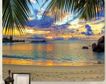 Tropical Beach Sunset Tapestry - Wall Hanging Tapestry - Ocean View Tapestries for Home Decor