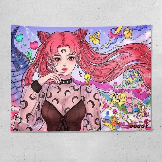 Cute Kawaii Tapestry Lovely Girl Wall Hanging Japanese Anime Tapestries for Room Decoration Etsy Israel