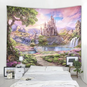 Fantasy Castle Tapestry Magic Castle Wall Hanging Magic World Fairy Tale Tapestries for Home Room Decor
