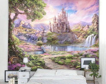 Fantasy Castle Tapestry Magic Castle Wall Hanging Magic World Fairy Tale Tapestries for Home Room Decor