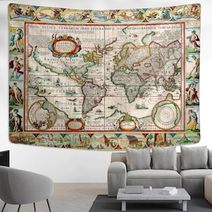 Tapisserie de carte du monde, carte rétro à accrocher au mur, carte ancienne du monde, tapisseries pour décoration murale de dortoir